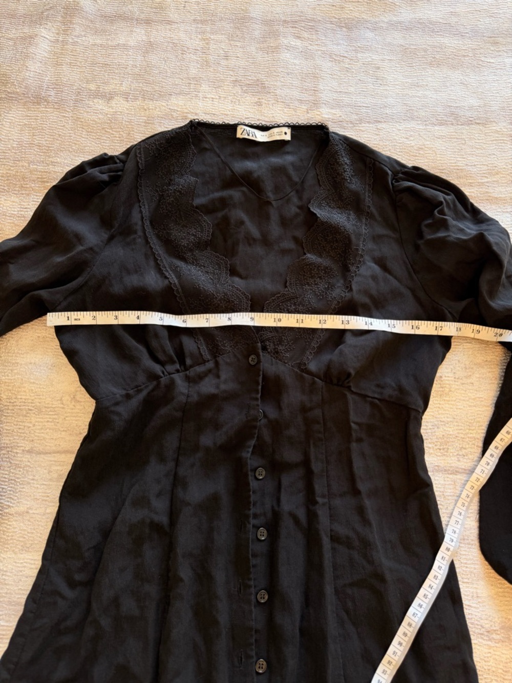 Zara Black Lace-Trim Button-Front Tunic Dress, Size S - Picture 9 of 10